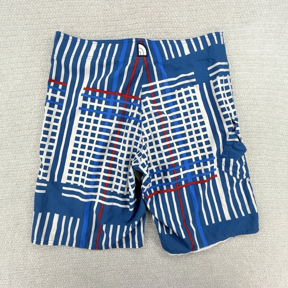 The North Face Board Shorts Mens 32 Blue Plaid Surf Swim Stretch Beach Trunks